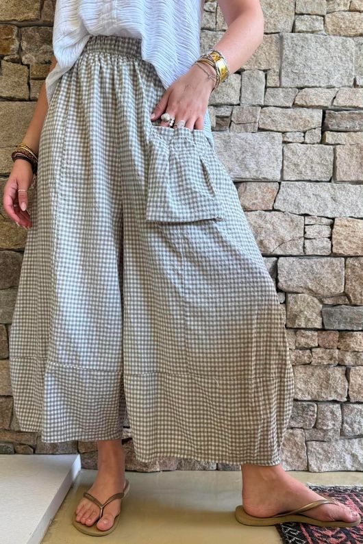 Arbi Gingham Pocket Culotte Pant Mocha